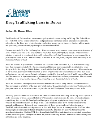 Drug Trafficking Laws in Dubai