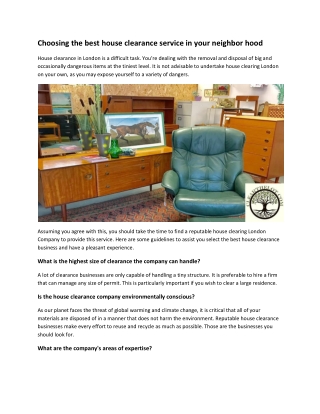 Choosing the best house clearance service in your neighbor hood