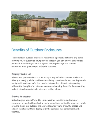 Benefits of Outdoor Enclosures - The Hot Tub and Swim Spa Company