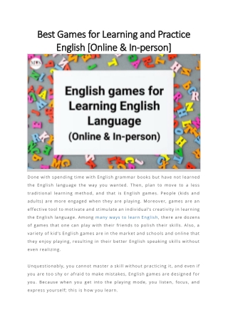 Best Games for Learning and Practice English [Online & In-person]