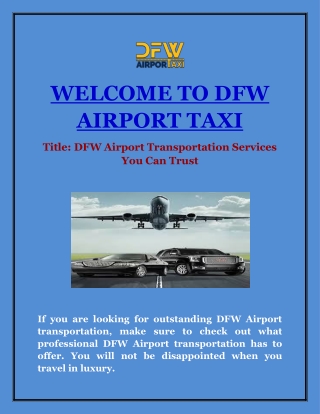 DFW Airport Transportation Services You Can Trust
