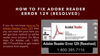 Call 1-800-385-7116 - How to Fix Adobe Reader Error 129