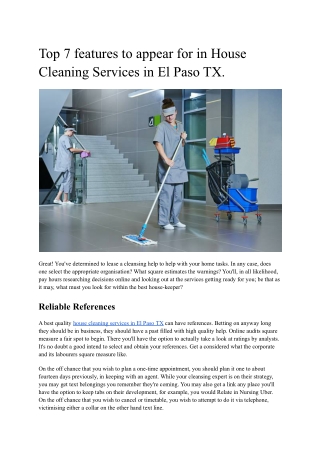 Top 7 features to appear for in House Cleaning Services in El Paso TX.