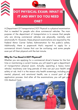 DOT Physical Exam: What Is It and Why Do You Need One?