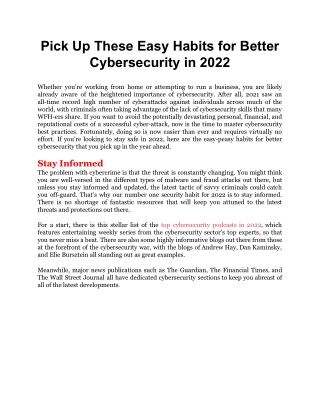Pick Up These Easy Habits for Better Cybersecurity in 2022
