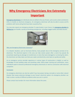 Why Emergency Electricians Are Extremely Important