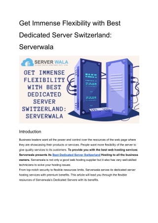 Get Immense Flexibility with Best Dedicated Server Switzerland_ Serverwala