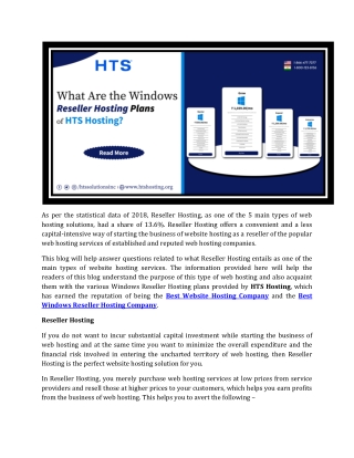 What Are the Windows Reseller Hosting Plans of HTS Hosting