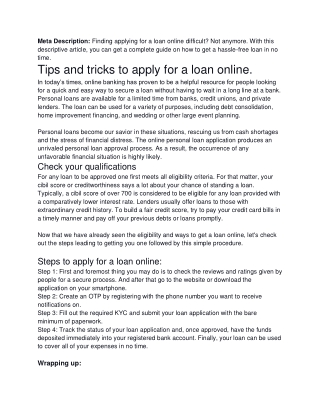 Apply for loan online