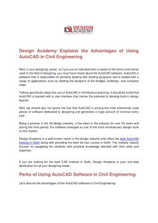 Design Academy explains the advantages of using AutoCAD in civil engineering