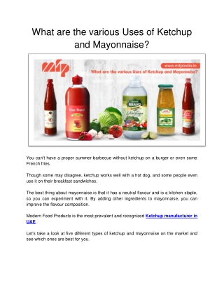 What are the various Uses of Ketchup and Mayonnaise_