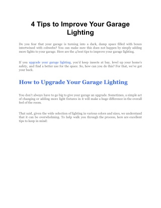 4 Tips to Improve Your Garage Lighting