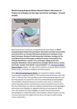 Blood Grouping Reagents Market Research Report- Forecast till 2027
