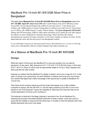 MacBook Pro 13-inch M1 8/512GB Silver Price in Bangladesh