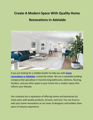 Create A Modern Space With Quality Home Renovations In Adelaide