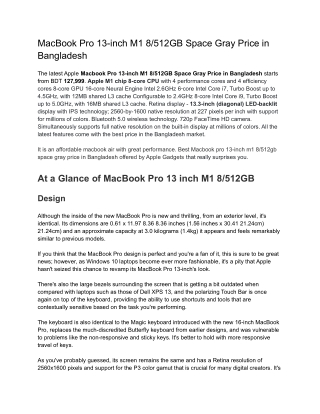 MacBook Pro 13-inch M1 8/512GB Space Gray Price in Bangladesh