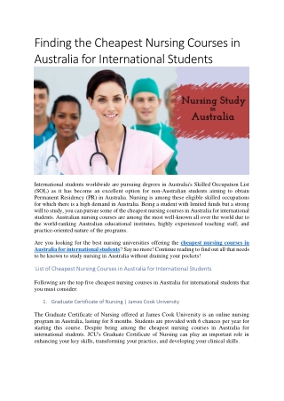 Finding the Cheapest Nursing Courses in Australia for International Students