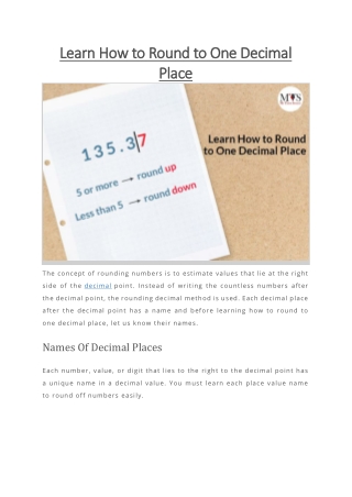 Learn How to Round to One Decimal Place