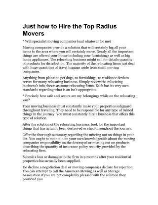 Just how to Hire the Top Radius Movers