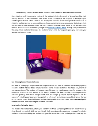 Outstanding Custom Cosmetic Boxes Outshine Your Brand And Win Over The Customers