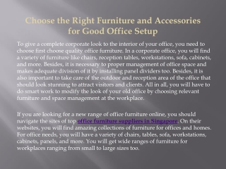 Choose the Right Furniture and Accessories for Good Office Setup