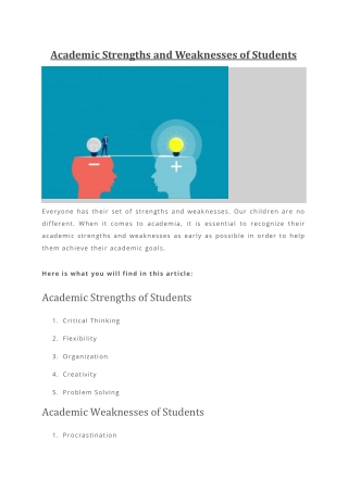 Academic Strengths and Weaknesses of Students