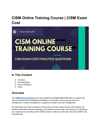CISM Online Training Course | CISM Exam Cost