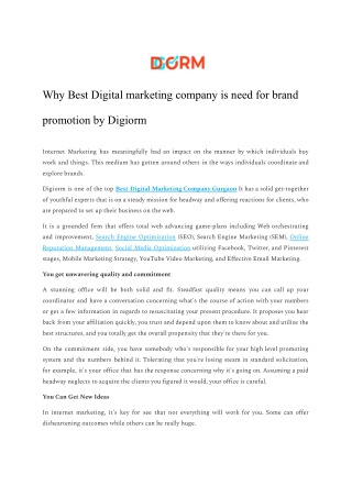 Why Best Digital marketing company is need for brand promotion by Digiorm