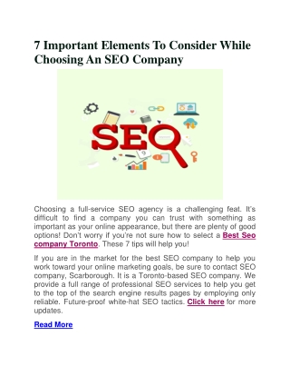 7 Important Elements To Consider While Choosing An SEO Company