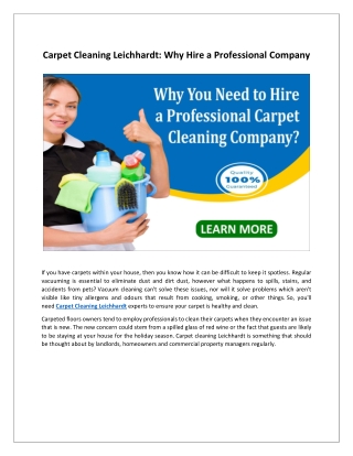 Carpet Cleaning Leichhardt - Why Hire a Professional Company