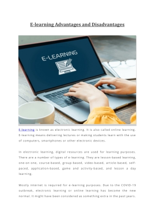 E-learning Advantages and Disadvantages