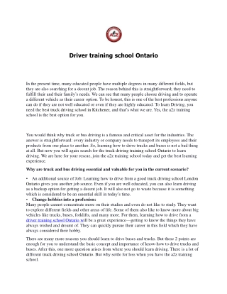 Driver training school Ontario