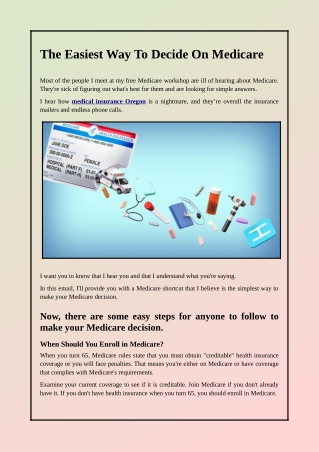 The Easiest Way To Decide On Medicare