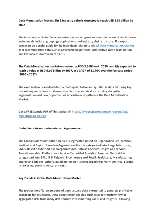 Data Monetization Market Size | Industry value is expected to reach USD 6.10 bil