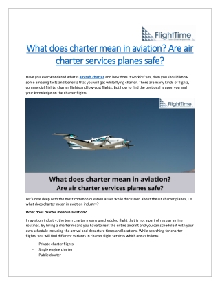 What does charter mean in aviation Are air charter services planes safe