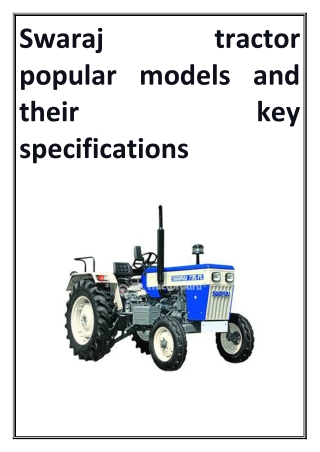 Swaraj tractor popular models and their key specifications