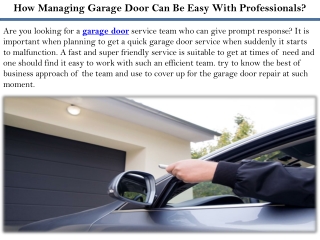 How Managing Garage Door Can Be Easy With Professionals?