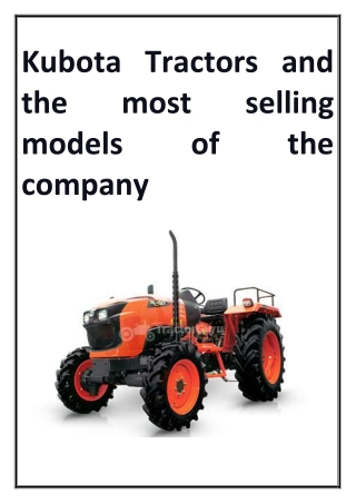 Kubota Tractors and the most selling models of the company