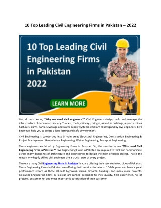 10 Top Leading Civil Engineering Firms in Pakistan – 2022