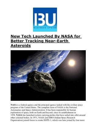 New Tech Launched By NASA for Better Tracking Near-Earth Asteroids