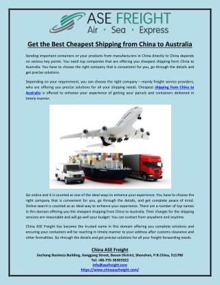 Get the Best Cheapest Shipping from China to Australia