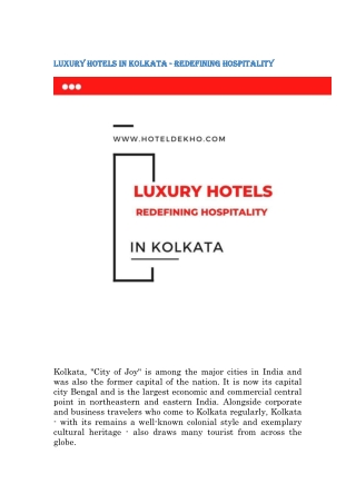 Luxury Hotels In Kolkata - Redefining Hospitality