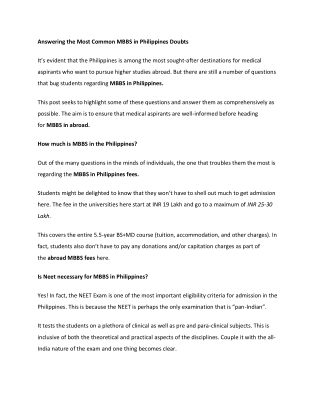 Answering the Most Common MBBS in Philippines Doubts