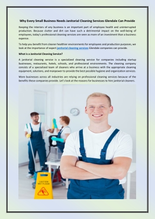 Why Every Small Business Needs Janitorial Cleaning Services Glendale Can Provide