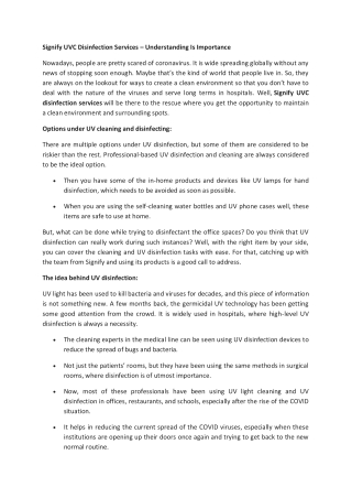 Signify UVC Disinfection Services – Understanding Is Importance