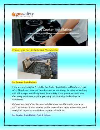 Cooker gas hob installation Manchester