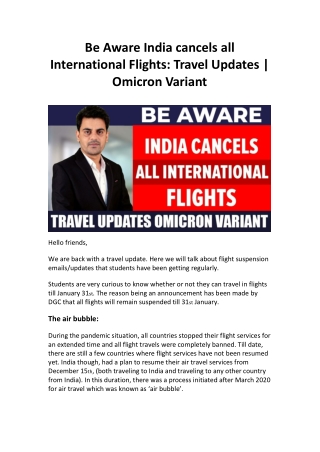 Be Aware India cancels all International Flights: Travel Updates | Omicron Varia