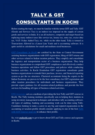 TALLY & GST CONSULTANTS IN KOCHI