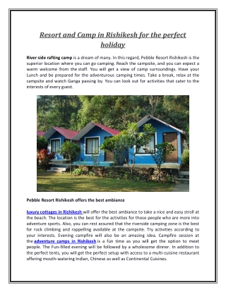 Resort and Camp in Rishikesh for the perfect holiday