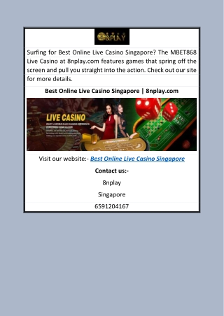 Best Online Live Casino Singapore  8nplay.com